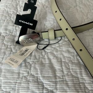 NEW $123 COACH Eliza reversible one size thin belt light sage tan silver buckle